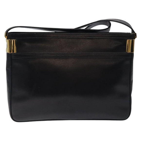 CELINE Shoulder Bag Leather Black Gold Auth 117924