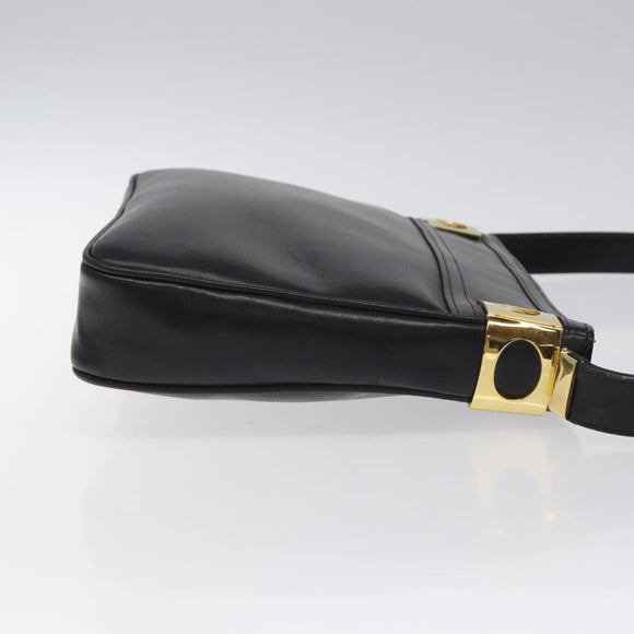 CELINE Shoulder Bag Leather Black Gold Auth 117924