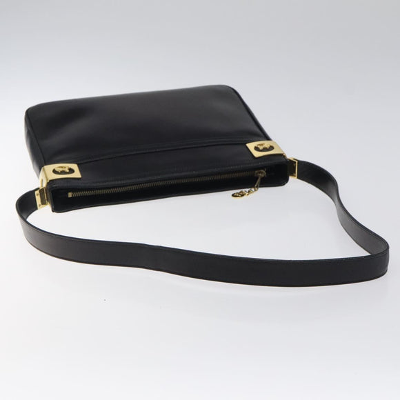 CELINE Shoulder Bag Leather Black Gold Auth 117924