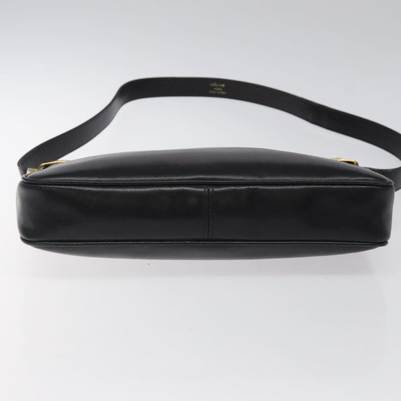 CELINE Shoulder Bag Leather Black Gold Auth 117924