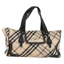BURBERRY Nova Check Blue Label Tote Bag Canvas Beige Gold Auth 117928-1
