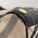 BURBERRY Nova Check Blue Label Tote Bag Canvas Beige Gold Auth 117928-9