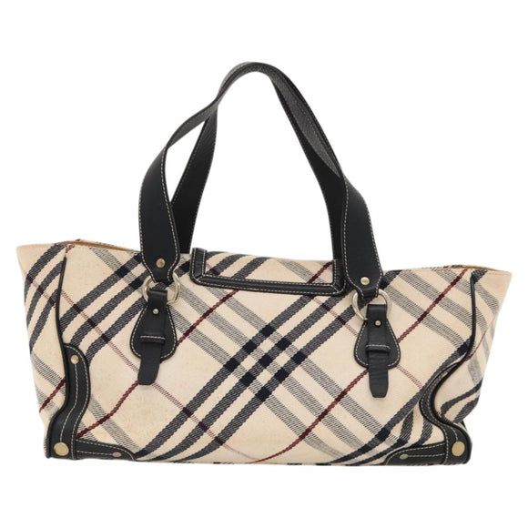 BURBERRY Nova Check Blue Label Tote Bag Canvas Beige Gold Auth 117928