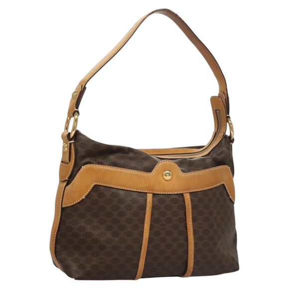 CELINE Macadam Canvas Shoulder Bag PVC Leather Brown Gold Auth 117957