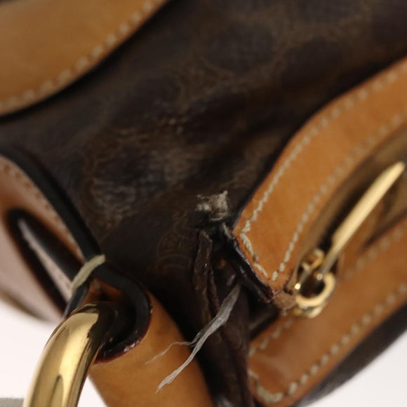 CELINE Macadam Canvas Shoulder Bag PVC Leather Brown Gold Auth 117957