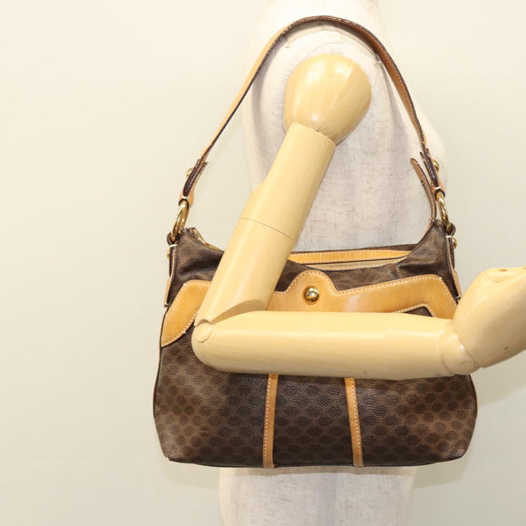 CELINE Macadam Canvas Shoulder Bag PVC Leather Brown Gold Auth 117957