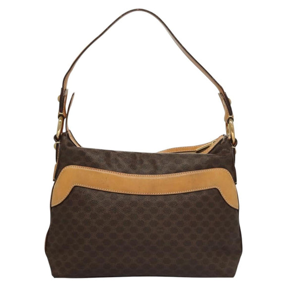 CELINE Macadam Canvas Shoulder Bag PVC Leather Brown Gold Auth 117957