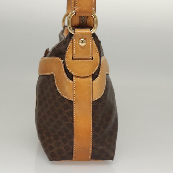 CELINE Macadam Canvas Shoulder Bag PVC Leather Brown Gold Auth 117957