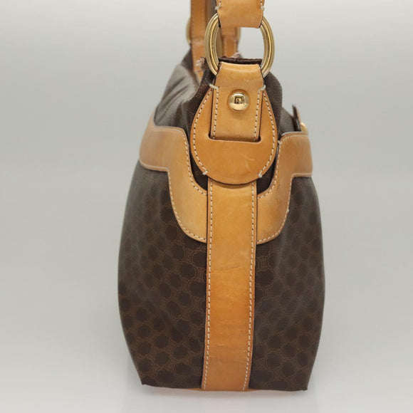 CELINE Macadam Canvas Shoulder Bag PVC Leather Brown Gold Auth 117957