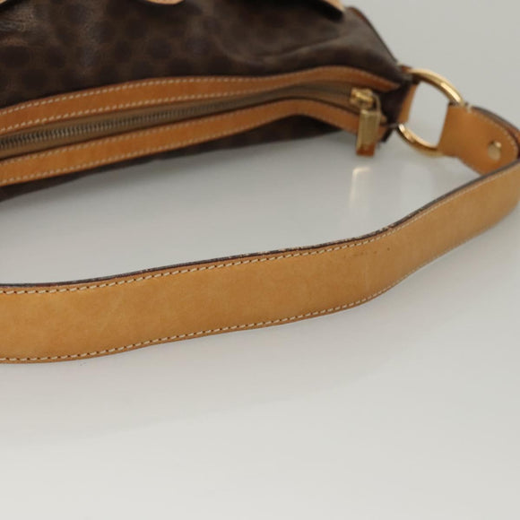 CELINE Macadam Canvas Shoulder Bag PVC Leather Brown Gold Auth 117957