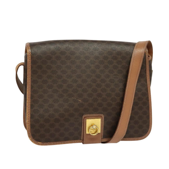 CELINE Macadam Canvas Shoulder Bag PVC Leather Brown Gold Auth 117973