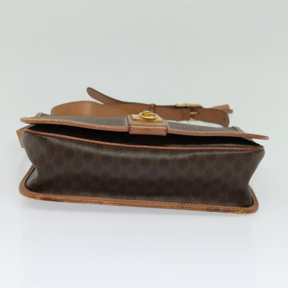 CELINE Macadam Canvas Shoulder Bag PVC Leather Brown Gold Auth 117973