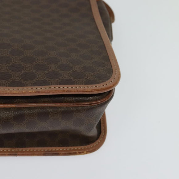 CELINE Macadam Canvas Shoulder Bag PVC Leather Brown Gold Auth 117973