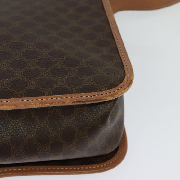 CELINE Macadam Canvas Shoulder Bag PVC Leather Brown Gold Auth 117973