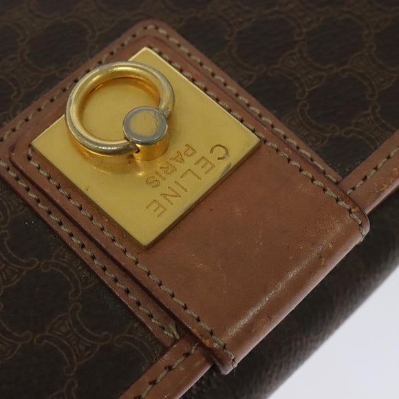 CELINE Macadam Canvas Shoulder Bag PVC Leather Brown Gold Auth 117973