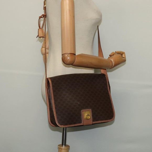 CELINE Macadam Canvas Shoulder Bag PVC Leather Brown Gold Auth 117973