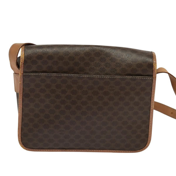 CELINE Macadam Canvas Shoulder Bag PVC Leather Brown Gold Auth 117973