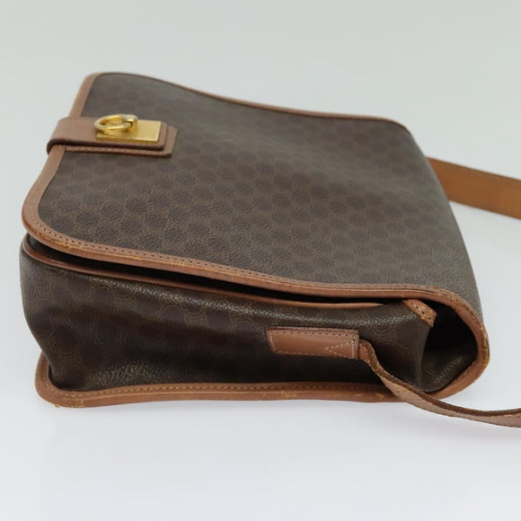 CELINE Macadam Canvas Shoulder Bag PVC Leather Brown Gold Auth 117973