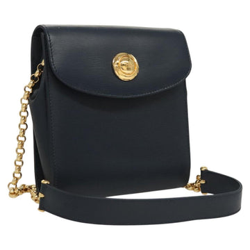 Chloe Chain Shoulder Bag Leather Navy Gold Auth 117976