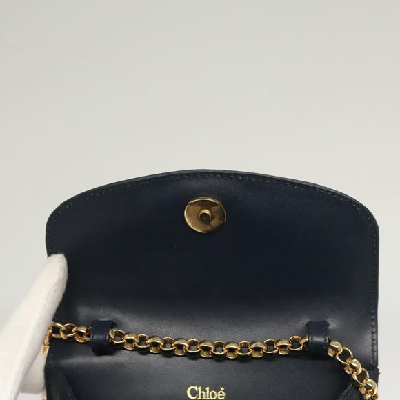 Chloe Chain Shoulder Bag Leather Navy Gold Auth 117976