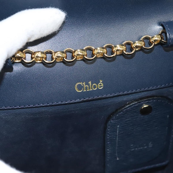Chloe Chain Shoulder Bag Leather Navy Gold Auth 117976