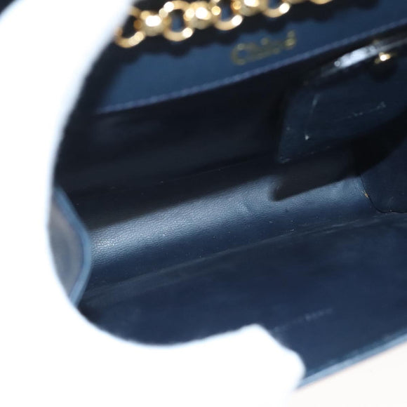 Chloe Chain Shoulder Bag Leather Navy Gold Auth 117976