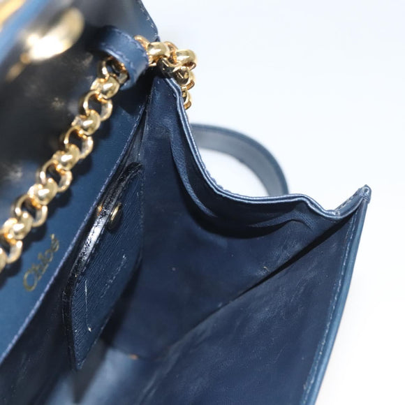 Chloe Chain Shoulder Bag Leather Navy Gold Auth 117976