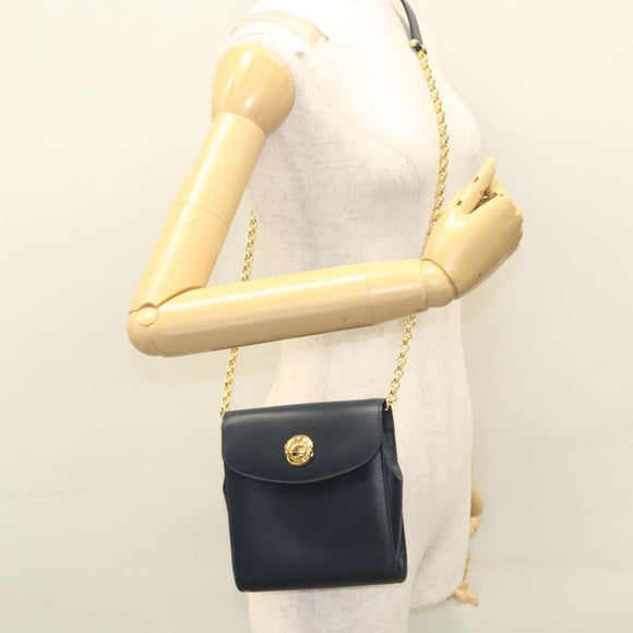Chloe Chain Shoulder Bag Leather Navy Gold Auth 117976