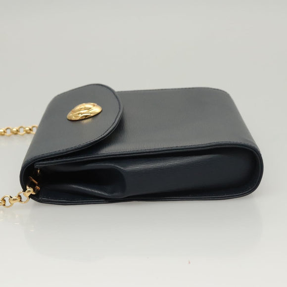 Chloe Chain Shoulder Bag Leather Navy Gold Auth 117976