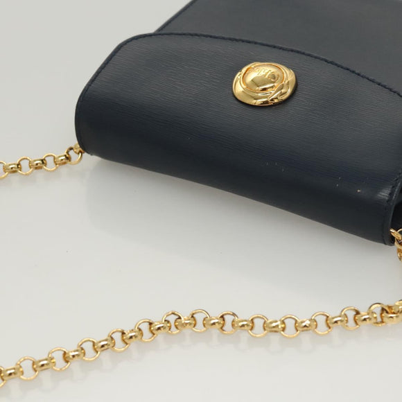 Chloe Chain Shoulder Bag Leather Navy Gold Auth 117976