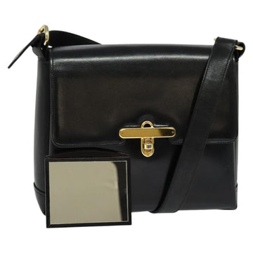 GUCCI Shoulder Bag Leather 2way Black Gold Auth 117991