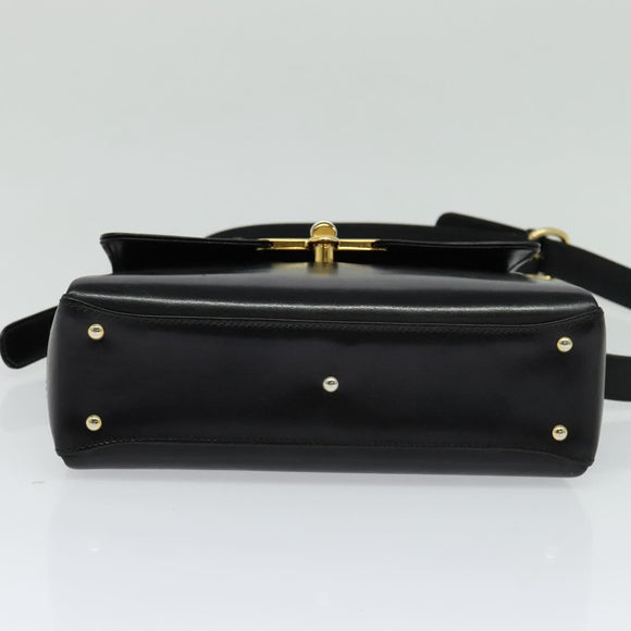 GUCCI Shoulder Bag Leather 2way Black Gold Auth 117991