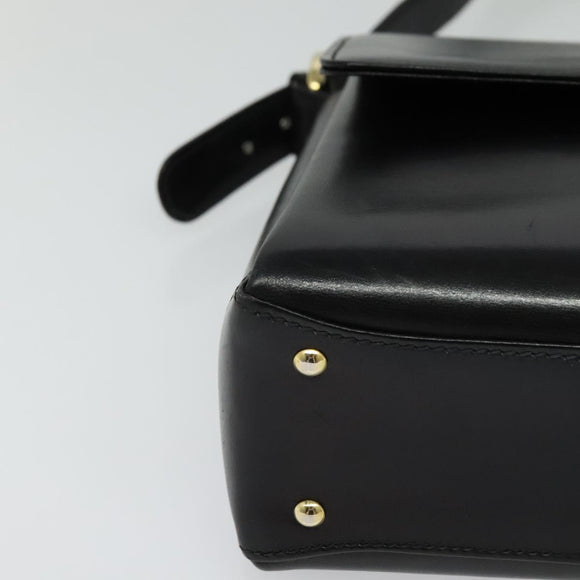 GUCCI Shoulder Bag Leather 2way Black Gold Auth 117991