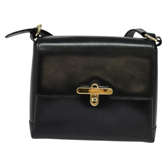 GUCCI Shoulder Bag Leather 2way Black Gold Auth 117991