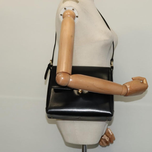 GUCCI Shoulder Bag Leather 2way Black Gold Auth 117991