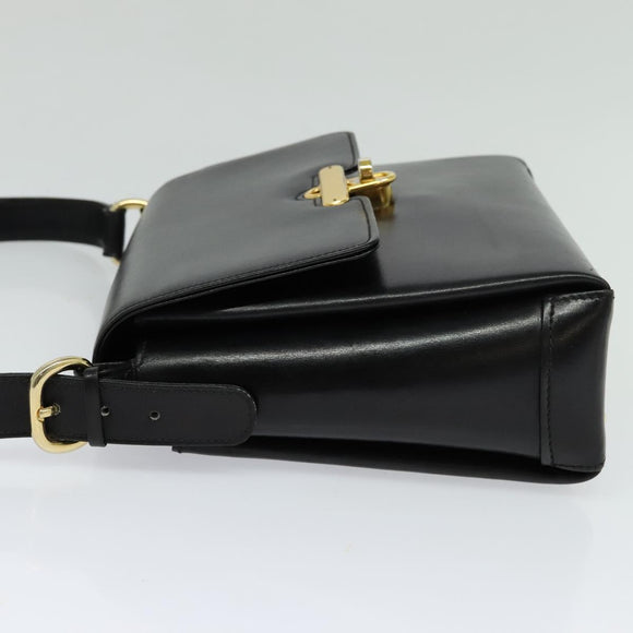 GUCCI Shoulder Bag Leather 2way Black Gold Auth 117991