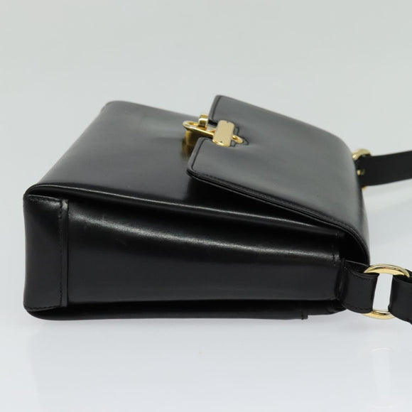 GUCCI Shoulder Bag Leather 2way Black Gold Auth 117991