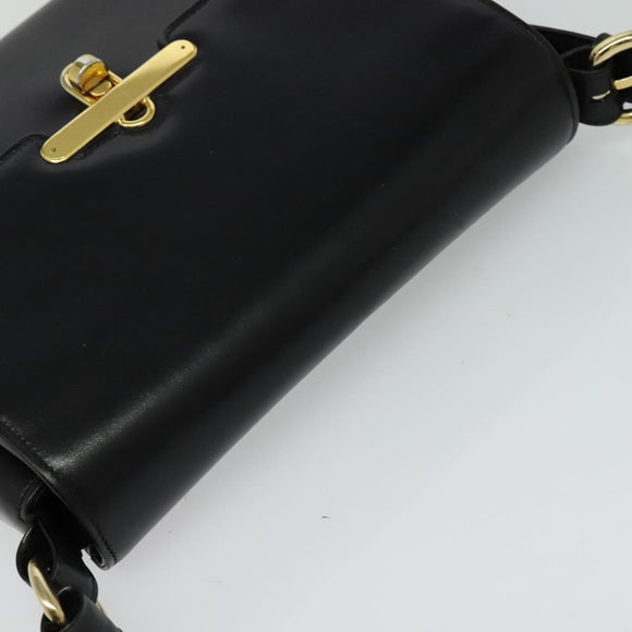 GUCCI Shoulder Bag Leather 2way Black Gold Auth 117991