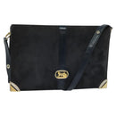 CELINE Shoulder Bag Suede Navy Gold Auth 118002-1