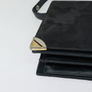 CELINE Shoulder Bag Suede Navy Gold Auth 118002-9