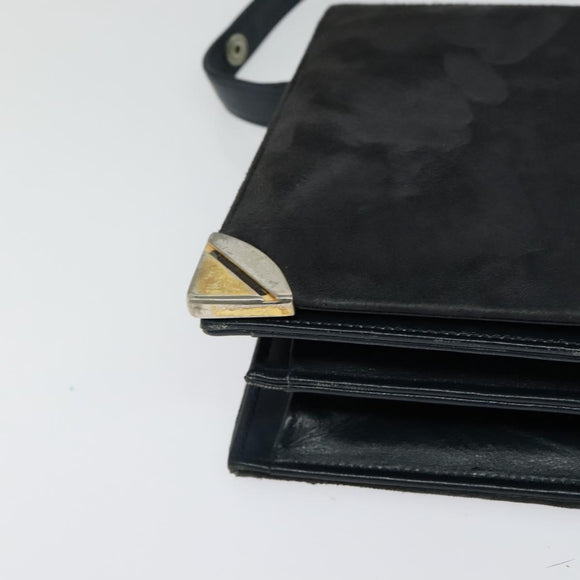 CELINE Shoulder Bag Suede Navy Gold Auth 118002