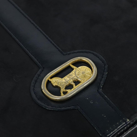 CELINE Shoulder Bag Suede Navy Gold Auth 118002