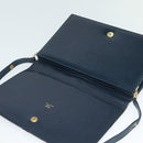 CELINE Shoulder Bag Suede Navy Gold Auth 118002-10