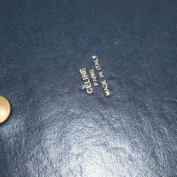 CELINE Shoulder Bag Suede Navy Gold Auth 118002