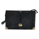 CELINE Shoulder Bag Suede Navy Gold Auth 118002-13