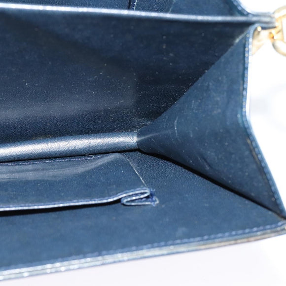 CELINE Shoulder Bag Suede Navy Gold Auth 118002