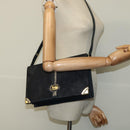 CELINE Shoulder Bag Suede Navy Gold Auth 118002-24