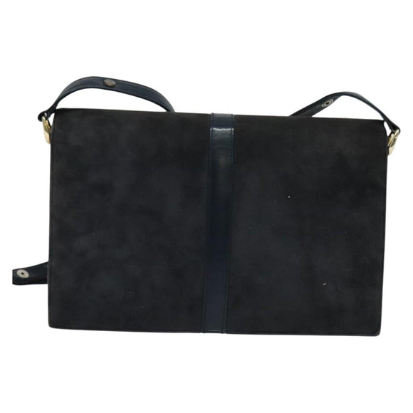 CELINE Shoulder Bag Suede Navy Gold Auth 118002