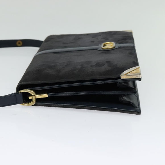 CELINE Shoulder Bag Suede Navy Gold Auth 118002