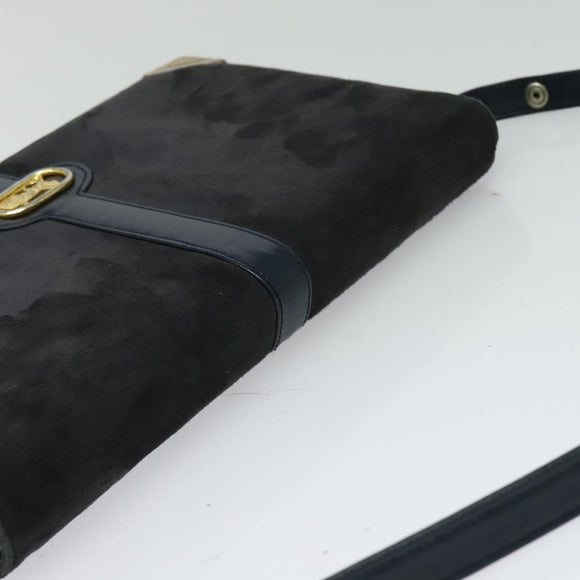 CELINE Shoulder Bag Suede Navy Gold Auth 118002